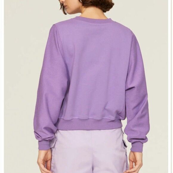 HERVE LEGER Dolman Sweatshirt Women Large Purple French Terry Cotton Crop Logo - Picture 2 of 16